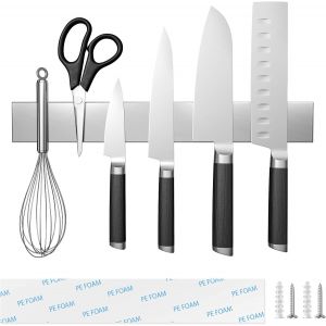 Mevronisshop-30cm Porte Couteaux Aimant&eacute; Porte 12in Couteau Magn&eacute;tique En Acier Inoxydable Blocs Couteaux Barre Aimant&eacute;e Porte Couteaux Support Couteaux Aimant&eacute; Tr&egrave;s Forte Tenue Et Assemblage Facile - Neuf