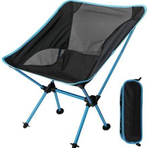 Chaise De Camping Pliante Portable Bleue, Ultra-Légère Et Compacte, Avec Sac De Transport Pour Randonnée, Barbecue, Pique-Nique, Plage, Plein Air, Charge Maximale 150 Kg - Neuf