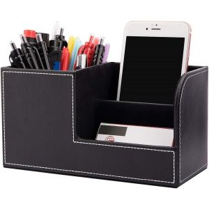 Noir - Boîte de rangement de bureau, porte-stylo multifonctionnel, boîte de bureau en cuir élégante pour papeterie, cartes de visite, stylos, téléphones portables, etc. - Neuf