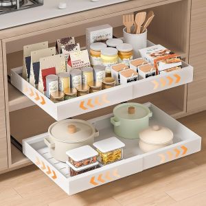 Jexnovashop-Lot De 2 Tiroir Coulissant Cuisine Adhesif: Rangement Coulissant Placard Cuisine - Plateau Coulissant &Agrave; Largeur R&eacute;glable (32-53 Cm L X 43 Cm P X 7 Cm H) - Sans Per&ccedil;age | Blanc - Neuf