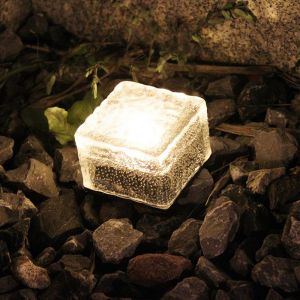 Lampe De Sol Solaire Led En Forme De Cube De Glace - &Eacute;clairage Ext&eacute;rieur Solaire Blanc Chaud Pour Jardin Et All&eacute;e - Neuf