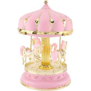 Bo&icirc;te &agrave; musique carrousel romantique, artisanat musical, 3 chevaux, d&eacute;coration de bureau, cadeau d'anniversaire - Sky City (rose) - Neuf