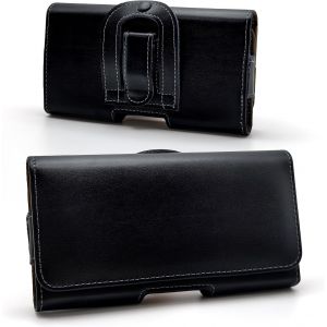 KALANKA-&Eacute;tui de Ceinture Pochette T&eacute;l&eacute;phone Portable Holster, Sacoche Telephone Horizontal Cuir V&eacute;ritable Compatible avec iPhone 16 15 14 13 12 Samsung Galaxy S23 S24 S10 - Noir - Neuf