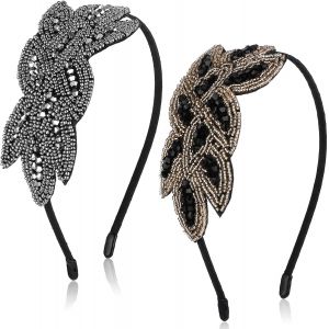 Kal-Lot De 2 Bandeaux Pour Femme Des Années 1920 - Accessoires Pour Cheveux - Strass Dorés Et Noirs - En Cristal - Épingles De Mariage - Accessoire De Cheveux En Dentelle - Clip Art Déco - Neuf