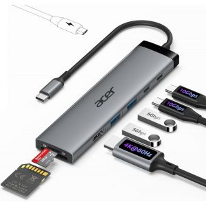 JGD-Acer Hub USB C 10 Gbps 8 en 1, Adaptateur USB-C vers HDMI 4K@60Hz, 2*USBC 3.2, 2*USB-A 3.0, Répartiteur Multiport Type-C 100W avec Lecteur de Carte SD/TF, pour PC, iPad Pro - Neuf
