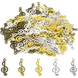 Ytseazn-,Lot De 100 Breloques En Alliage Pour Notes De Musique,Pendentifs Sur Le Thème De La Musique,Pour Bricolage,Boucles D'oreilles,Bracelet,Porte-Clés,Fabrication Artisanale(5 Couleurs) - Neuf