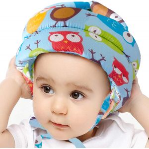 Mdy-Réglable Bébé Casque De Sécurité Chapeaux Infantile Casque Enfant Protection Tete De Coton Pour Rampant Baby Helmet(Chouette Bleu) - Neuf
