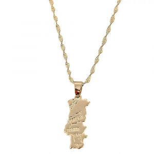Couleur Or Portugal Carte Pendentif Collier Portugais Pour Femmes Fille Bijoux Cadeau - Neuf