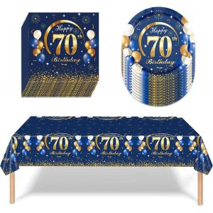Service De Table Pour Fête D'anniversaire 70 Ans,Lot De 16 Avec Assiettes,Nappes Et Serviettes,Fournitures De Décoration Pour Fête D'anniversaire 70 Ans - Neuf