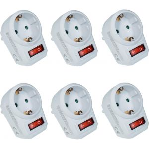 6 prises interm&eacute;diaires avec interrupteur avec s&eacute;curit&eacute; enfant Blanc (&eacute;conomise de l'&eacute;nergie et prot&egrave;ge l'environnement) - Neuf