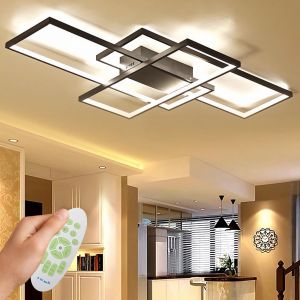 Ulteronixshop-Plafonnier Led Salon, Luminaire Int&eacute;rieur 3000k-6000k Dimmable Eclairage De Plafond Moderne Rectangulaire Avec La T&eacute;l&eacute;commande Applicable Cuisine, Manger, Chambre, Balcon, Couloir (Noir - Neuf