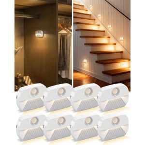 Subzonal-Lot De 8 Veilleuse Led Pile,Interrupteur Automatique,Veilleuse Detecteur De Mouvement, Convient Pour Les Escaliers, Les Couloirs, Les Chambres Et Les Cuisines. - Neuf