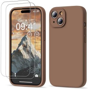 3 En 1 Coque Iphone 15 Silicone Liquide - Avec 2 Verre Trempé - Étui Protection Précise De Caméra [Résistant Aux Rayures] [Antidérapant] Iphone 15 Case 6.1"", Marron.[S4480] - Neuf
