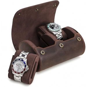 Kal-Montre Étui De Rangement Pour 2 Montres Fait À La Main En Cuir Véritable Montres Boîte De Rangement Montres Portables Organisateur De Voyage - Neuf