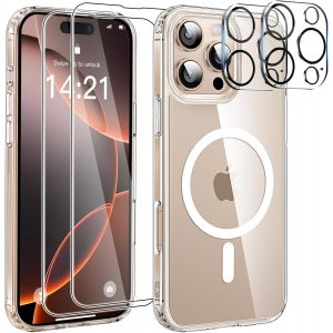 Brs-Magnétique Coque Pour Iphone 16 Pro Avec 2 Verres Trempés Et 2 Caméra Protecteur, Compatible Magsafe Anti-Jaunissement Dos Anti Rayures Coque Iphone 16 Pro Antichoc Bumper 6,3"" -Transparent - Neuf