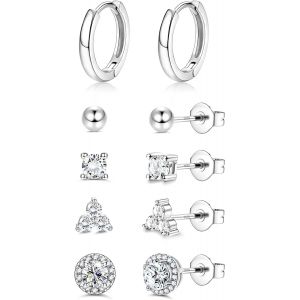 Kal-5 Paires Boucles D'oreilles Femme Argent 925 Poteau Hypoallergéniques Boucles D'oreilles Femme Or Clou D'oreilles Creoles Fleur Coeur Cartilage Boucle D'oreille Femme Ensemble - Neuf