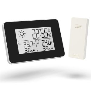 Station Météo Sans Fil, Thermomètre Numérique Météorologique avec Capteur Exterieur Interieur, Écran LCD Hygromètre Baromètre Prévisions Météo 8 Heures pour Bureau, Maison - Neuf