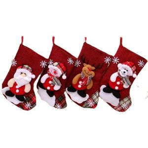 No&euml;l Chaussettes, lot de 4 des souliers de No&euml;l D&eacute;coration de No&euml;l Chaussettes de No&euml;l &agrave; Accrocher Chemin&eacute;e Vitrine Sac de Bonbons avec de Renne, Bonhomme de neige, p&egrave;re No&euml;l, peluche pour la Chemin - Neuf