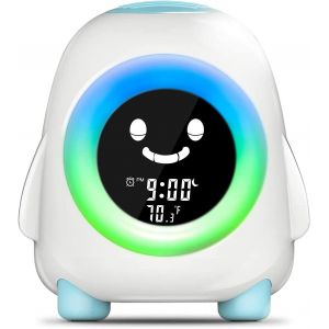Réveil pour enfants 5 couleurs 5 sons veilleuse lampe de bureau lampe de chevet réveil numérique affichage de la température chargement USB - Neuf