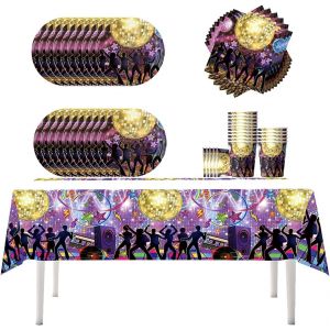 Letnerny-61 Pièces De Vaisselle Pour Soirée Disco-Décoration De Vaisselle Pour Fête De La Musique-Fête D'anniversaire Pour Enfants-Kits De Fournitures De Fête-Jusqu'à 20 Personnes - Neuf