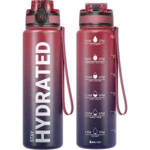 Bouteille D'eau,Gourde Sport 1l/500ml/750ml Avec Marqueur De Temps De Motivation,Sans Bpa,Étanche & ,Pour Sport,Camping (1 Bouteille).[B65] - Neuf