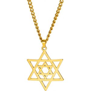 Kal-Collier Étoile De David Pour Femme En Acier Inoxydable Avec Pendentif Hexagonal Juif Classique Avec Pendentif Croix Isael Jewelry Amulette Religieus - Neuf