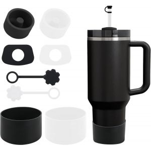 Mevronisshop-Lot De 8 Accessoires Pour Tasse Stanley,Comprenant Couvercle De Paille,Bouchon En Anti-Fuite,Botte En Silicone Pour Stanley Cup 2.0 1,2l/850ml,Le Gobelet N'est Pas Inclus (Transparent + - Neuf