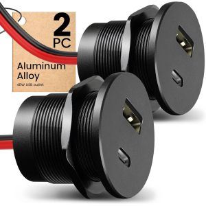 Aluminium Prise Usb C 12V Pour Camping-Car, Double Port Chargeur Pd 30W & Qc 18W Prise De Chargeur De Voiture, Montage Encastr&eacute; Pour Caravane Bateaux Remorque Truck Van Camion 2 Pi&egrave;ces - Neuf