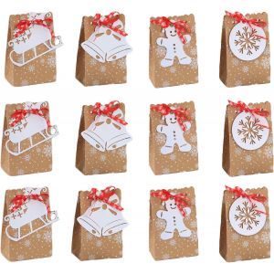 12 Pcs No&euml;l Kraft Flocon De Neige En Papier Sac De No&euml;l Sachet De Papier Kraft, Sacs-Cadeaux De Traiter Les Sacs Et Les Autocollants De No&euml;l Recyclables D'emballage De Cadeau Sac De Bonbons - Neuf