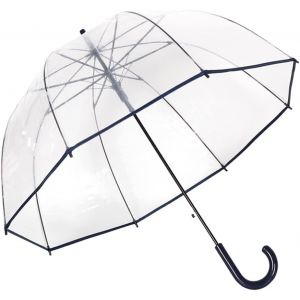 Parapluie &Agrave; Bulles Transparent Poign&eacute;e Courb&eacute;e Robuste Plastique Transparent D&ocirc;me 8 C&ocirc;tes Ouverture Automatique - Neuf