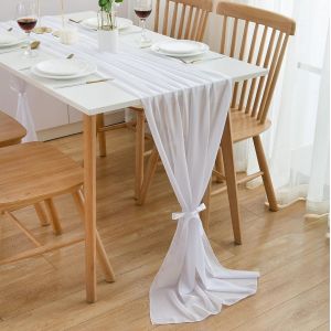 Chemin de table en mousseline, 72 x 304 cm, blanc, d&eacute;coration de table pour mariage ou anniversaire - Neuf