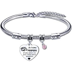Eryi-Cadeau Maman Bracelet,Bracelet Maman Fete Des Meres,Cadeau Maman Noël Pour Maman Cadeau Noel Cadeau Maman D'anniversaire,Graver Des Mots Significatifs Pour Maman - Neuf