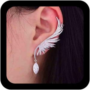Kal-Boucles D'oreilles Boh&egrave;me Cz Ailes D'ange Boucles D'oreilles Pendantes En Cristal Boucles D'oreilles Argent&eacute;es Boucles D'oreilles Cz Grimpantes Boucles D'oreilles En Forme De Plume Bijoux - Neuf