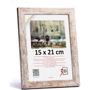 Cadre de l'image HIT - Blanc rustique (blanc vieilli optiquement avec grain de bois visible) - 15x20 cm - cadre photo en bois avec verre acrylique - Neuf
