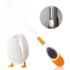 Kal-Diving Duck Brosse Toilettes Wc En Silicone Avec Support - Manche Long Pour Salle De Bain - Balayette Montage Mural/Au Sol (Blanc) - Neuf