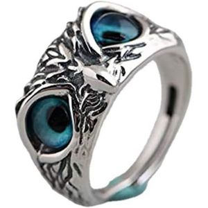 Kahfl-Devil Eyes Owl Anneau Rétro Argent Ouvert Réglable Animal Oiseau Bande Bijoux Pour Femmes Et Hommes - Neuf
