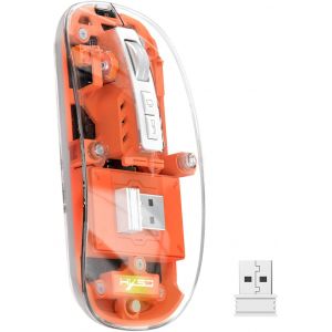 UrChoiceLtd Souris Bluetooth sans Fil T900, Souris sans Fil Mince Multi-appareils (Double Mode : BT 5.1/5.2+2.4G), Batterie 400 mAh 2400 DPI Souris USB Optique Transparente (Orange) - Neuf