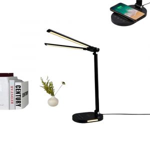 Lampe De Bureau Led &Agrave; Double T&ecirc;te Avec Commande Tactile Et Charge Sans Fil - Neuf