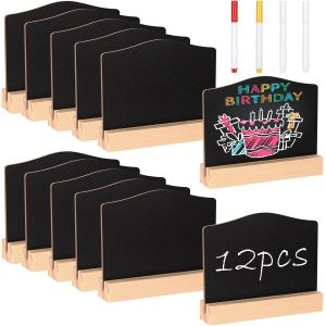 JEXNOVASHOP-12 Mini Tableau Noir avec Support de Base,Petite &Eacute;tiquette Prix Ardoise pour Boutique,Buffet,Double Face Disponible Petit Tableau Noir Ardoise Mini Panneau D'affichage pour F&ecirc;tes(10x7.5cm - Neuf