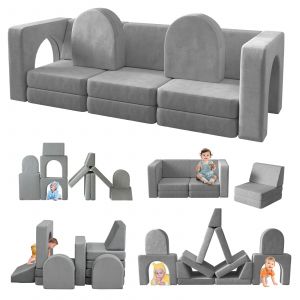 WUMAGIN - Canap&eacute; enfant modulable 13 pi&egrave;ces pour salle de jeux - Gris - Neuf