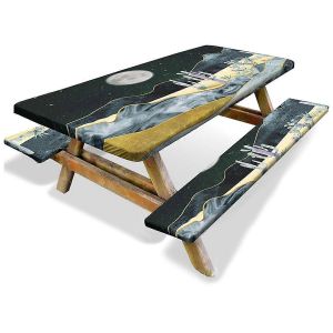 Housse De Nappe Extérieure Coupe-Vent Et Anti-Poussière Peinture À L'huile Housse De Table De Pique-Avec Housse De Banc 3- - Neuf