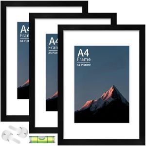 Cmwx-Lot De 3 Cadres Photo A4 Noirs Avec Support, Cadre A4 Pour Certificat, À Suspendre Au Mur Ou Sur Une Table, Montage Mural Horizontalement Ou Verticalement, Cadres Photo En Bois - Neuf