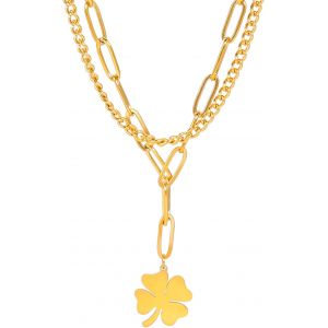 Tianyi-Collier Tr&egrave;fle Pour Femme En Acier Inoxydable Quatre Feuilles Tr&egrave;fle Collier Dainty Chanceux Tr&egrave;fle Pendentif Collier &Agrave; La Mode Mignon Femmes Bijoux Cadeau - Neuf