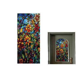 Film adh&eacute;sif statique d&eacute;coratif &agrave; motif floral givr&eacute; pour fen&ecirc;tre, 45 x 100 cm - Neuf