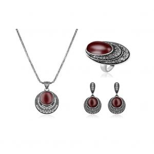 Style Turc Alliage Zircon Bijoux Ensembles G&eacute;om&eacute;trie Collier / Boucle D'oreille / Bague (Argent Antique) - Neuf