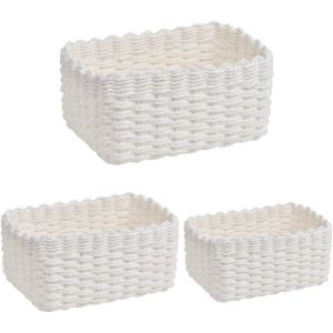 Panier de rangement tressé 3 pièces (blanc), panier pour serviettes de toilette, panier de rangement, rangement en corde de papier recyclé, rangement de table, panier de rangement polyvalent - Neuf