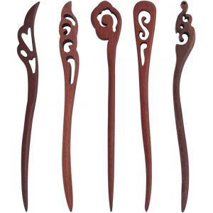 Kal-5 Pièces Baguettes À Cheveux En Bois, Vintage Cheveux Baguettes, Épingle À Cheveux Vintage Pour Femme, Épingles À Cheveux Chinois Baguettes, Pinces À Cheveux En Bois (Bois De Santal Rouge) - Neuf
