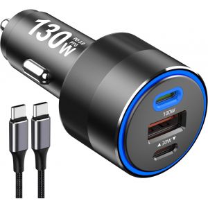 Ongi-130w Usb C Car Charger 3 Port 100w Pd3.0/Qc4.0/Pps Super Fast Charging Car Charger Adapter With 100w Usb C Cable For Iphone 15/14/13 Pro Max,Galaxy S24/S23/S22 Ultra,Macbook Air,Ipad,Tablet Lapt - Neuf