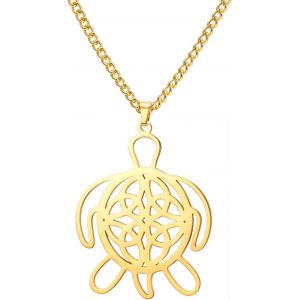 Kal-Collier Celtique Tortue En Acier Inoxydable Pendentif Totem Animal Ajouré Amulette De Tortue De Mer Bijoux Pour Hommes Et Femmes - Neuf