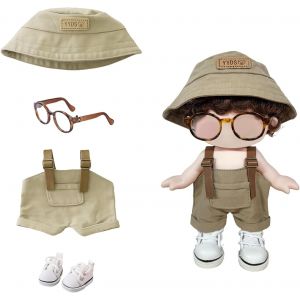 Ensemble de v&ecirc;tements pour poup&eacute;e en Vinyle de 15/17 cm, Style Streetwear d&eacute;contract&eacute; avec Salopette, bob, Baskets en Toile et Lunettes, Accessoires Modernes pour poup&eacute;e Porte-cl&eacute;s de - Neuf